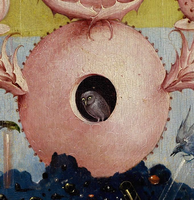 Owl detail from 'The Garden of Earthly Delights,' left panel.