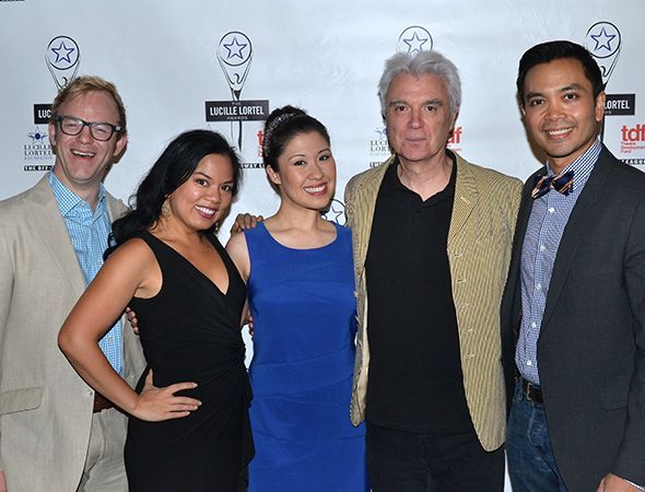 Lighting designer Justin Townsend, cast members Melody Butiu and Ruthie Ann Miles, author David Byrne, and cast member Jose Llana.
