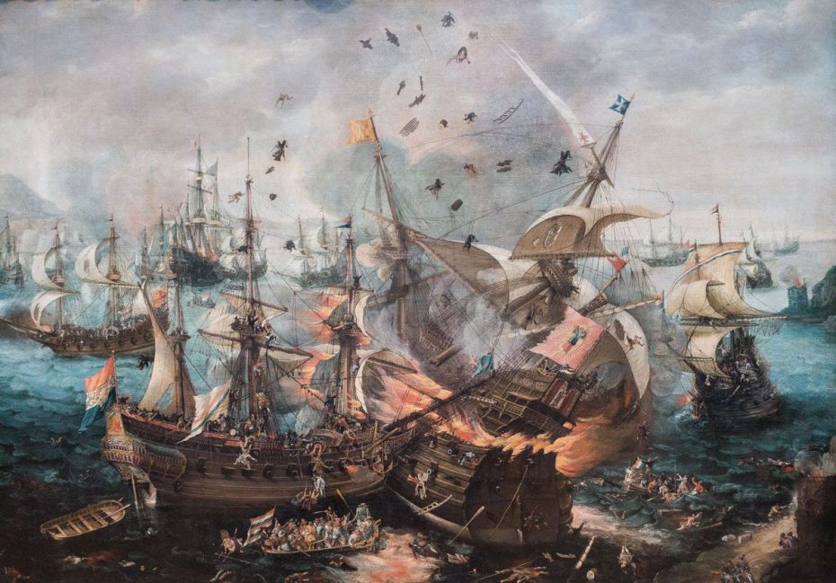 The Explosion of the Spanish Flagship during the Battle of Gibraltar, Cornelis Claesz. van Wieringen, c. 1621.