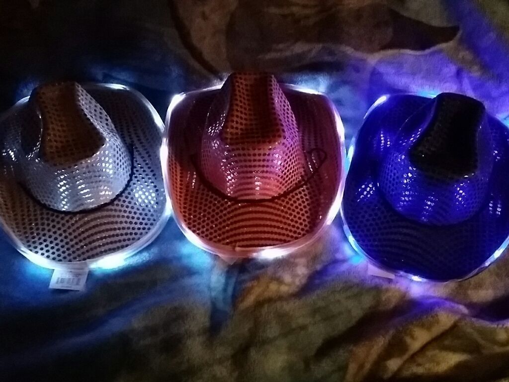 LED cowboy hats, for line dancing in the dark.