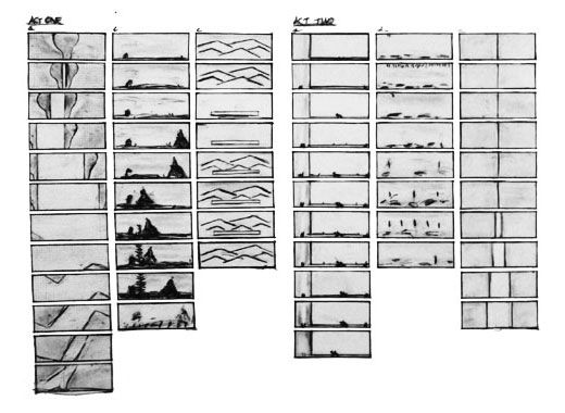 Some of Robert Wilsonâ€™s â€œstoryboardsâ€ for the CIVIL warS. <br> Each large act was defined and structured by these changing stage pictures.