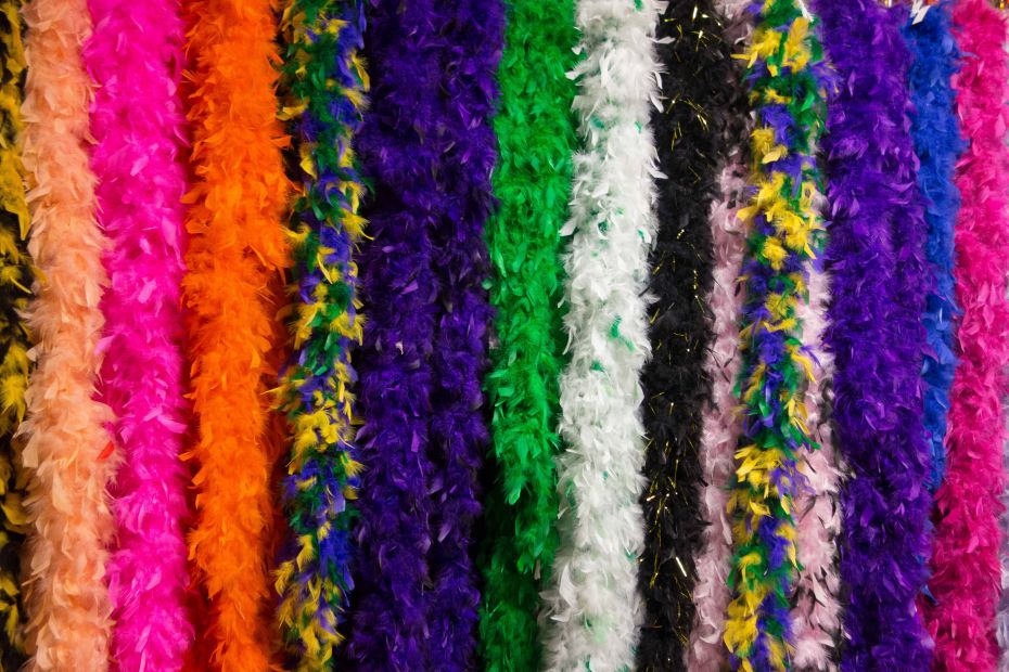 Feather boas from the Mardi Gras Zone.
