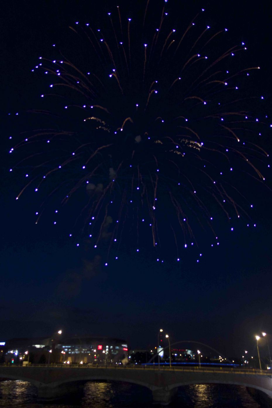 Fireworks over the Des Moines River.