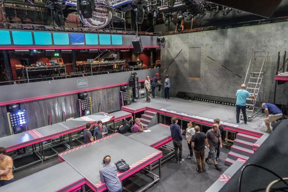 Ready for move-in on the London set for 'Here Lies Love' at the National Theatre.